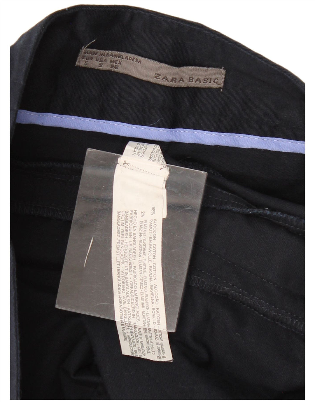 Zara Womens Straight Skirt Small W26 Navy Blue Cotton