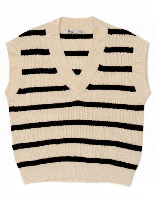 Женская майка Zara Vest UK 14, средний цвет, полиэстер в белую полоску