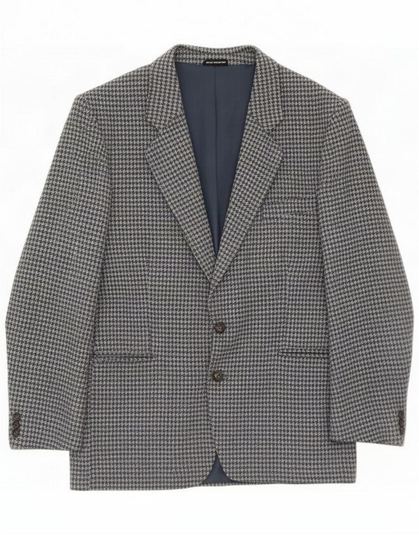 Veste blazer exclusive à 2 boutons pour homme UK 40 Large laine vierge pied-de-poule gris