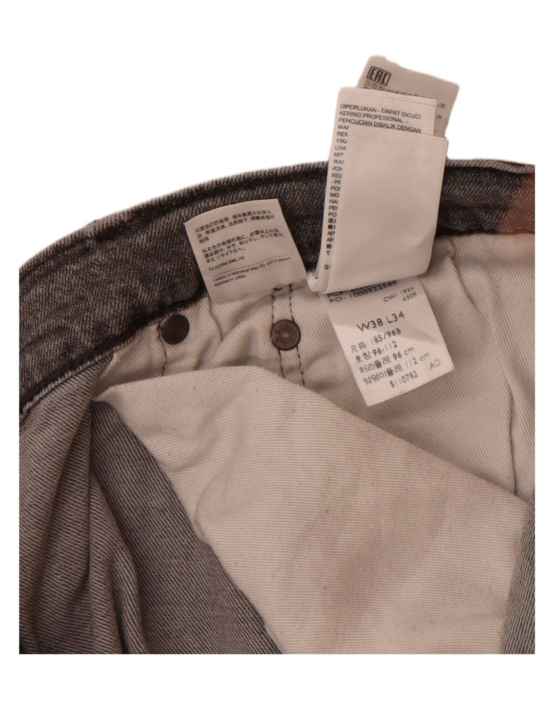 Levi's Mens 502 Tapered Jeans W38 L34 Grey Cotton