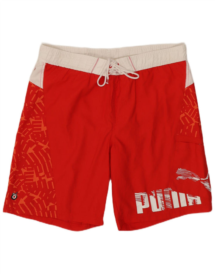 Puma Herren-Badeshorts mit Grafik, Mittelrotes Farbblock-Polyester