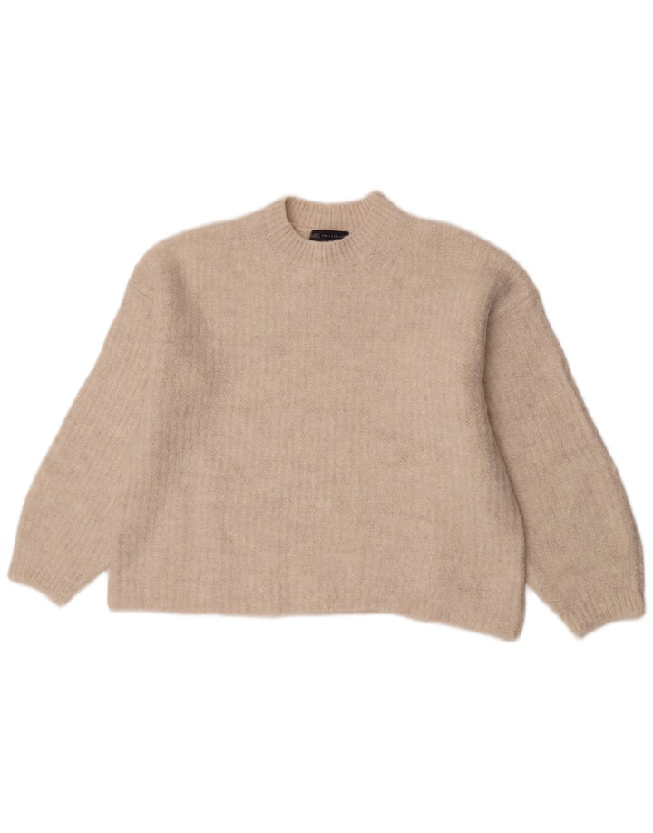 Marks & Spencer Womens Crew Neck Jumper Sweater UK 14 Medium Beige Acrylic