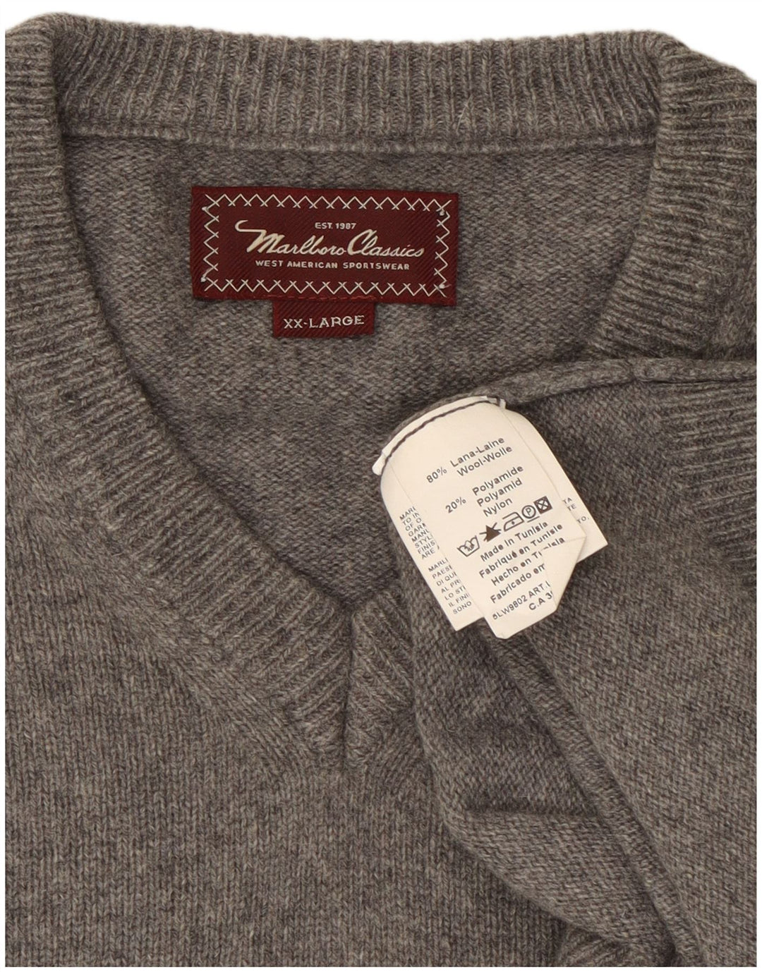 Marlboro Classics Herren-Pullover mit V-Ausschnitt, 2XL, graue Wolle