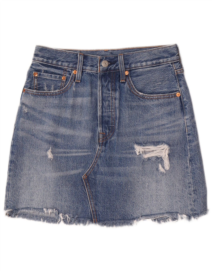 Levi's Womens Distressed Denim Skirt W27 Small Blue Cotton
