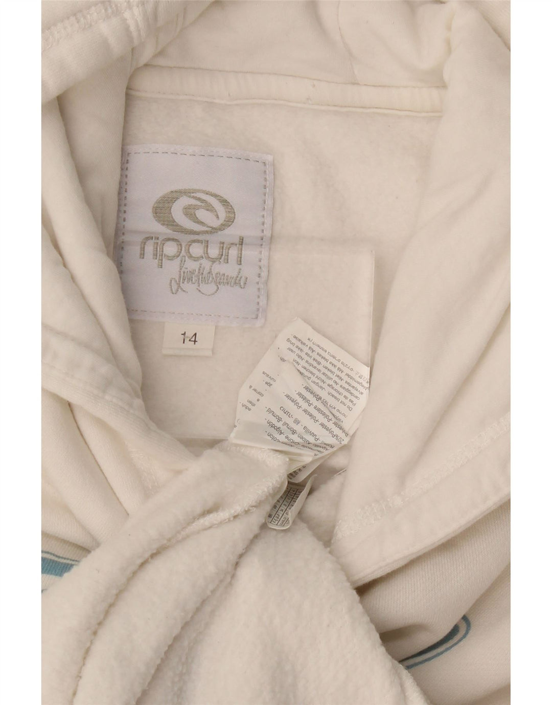 Suéter feminino com capuz gráfico RIP CURL US 14 XL algodão branco