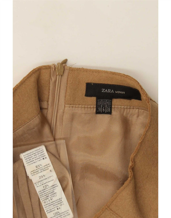 Zara Dame A-Line nederdel EU 38 Small W28 Brun Uld