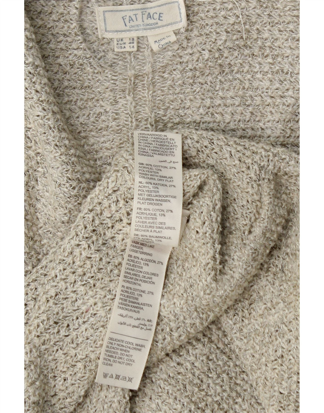 Suéter feminino aberto FAT FACE UK 18 XL algodão cinza