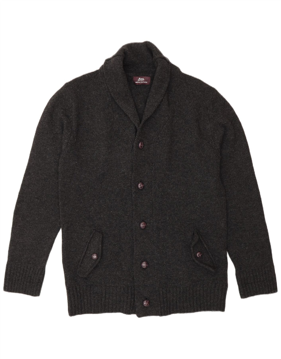 Marks & Spencer Herre Cardigan Sweater Stor Grå Uld