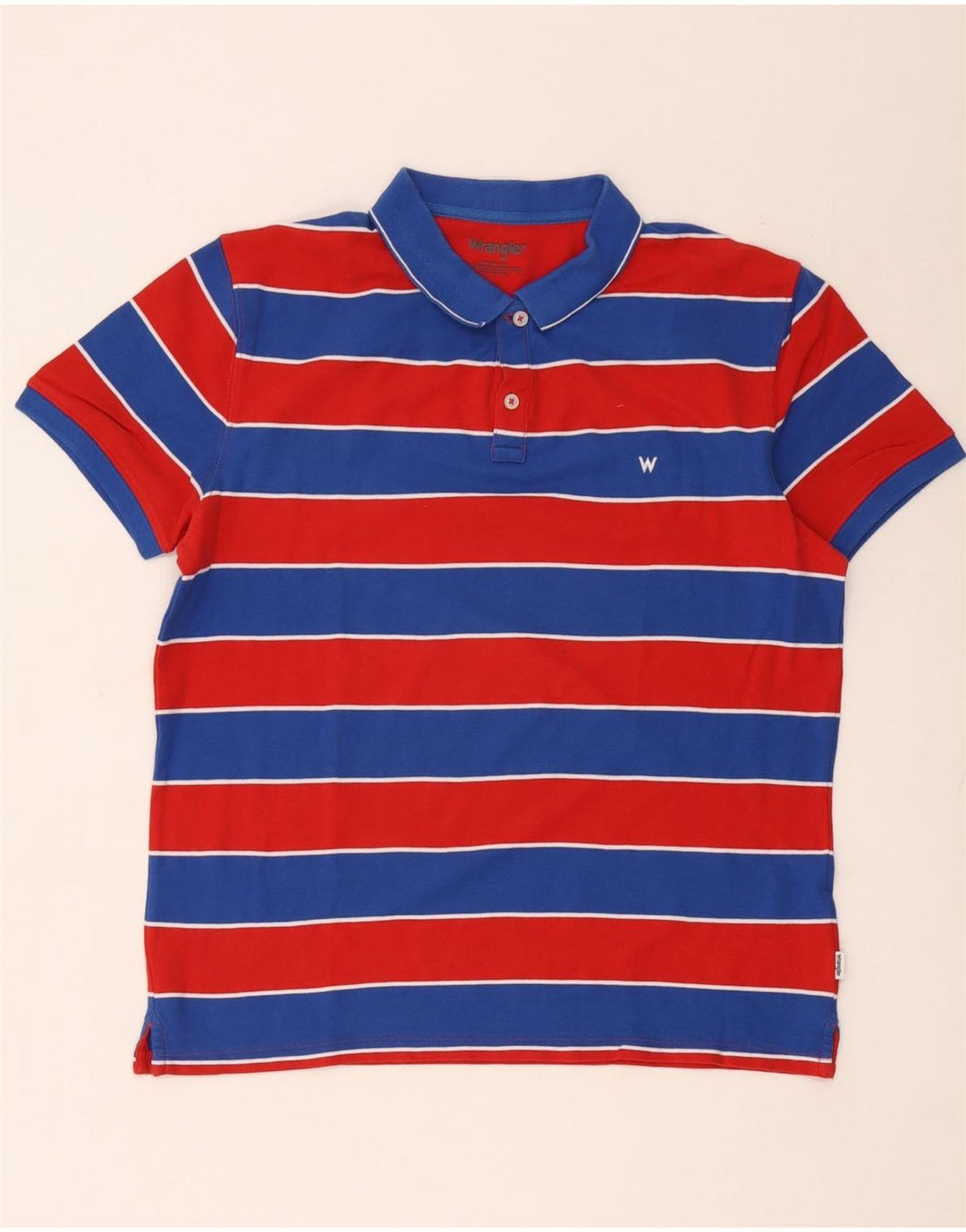 Wrangler Mens Polo Shirt Large Red Striped Cotton