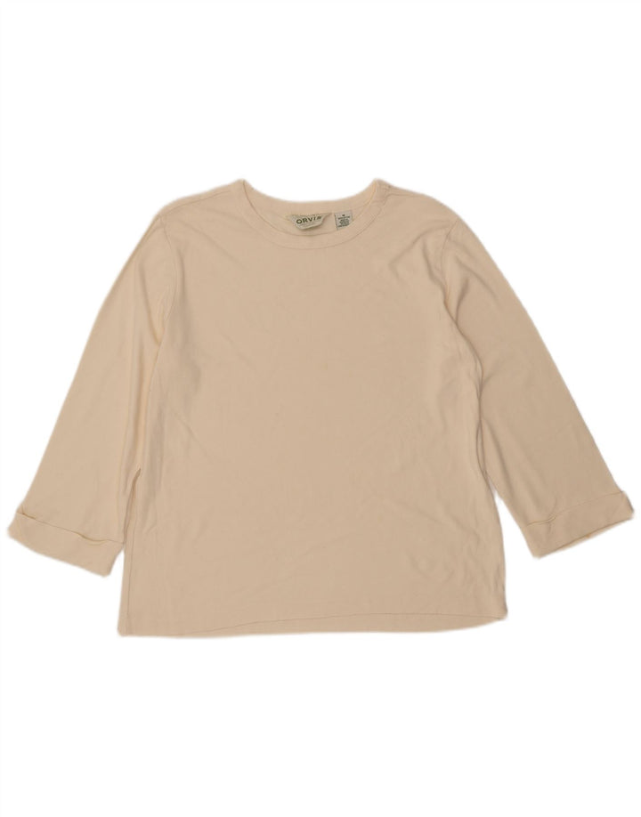 ORVIS Womens Oversized Top 3/4 Sleeve UK 14 Medium Beige Cotton