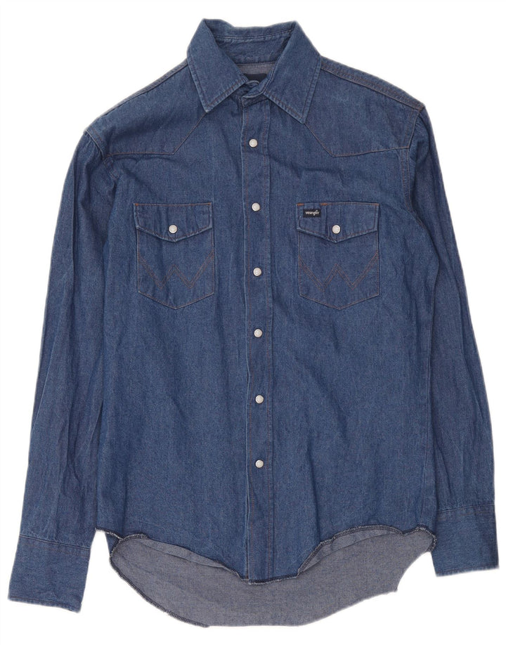 Wrangler Mens Western Denim Shirt Size 15 Medium Blue Cotton