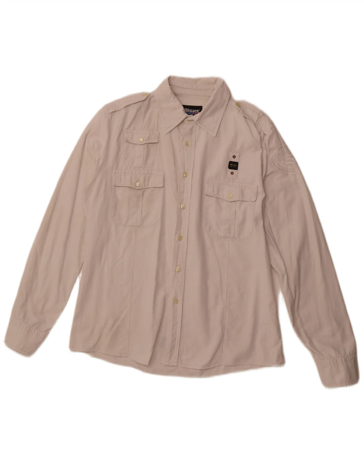 BLAUER Camisa Militar Hombre XL Algodón Blanco
