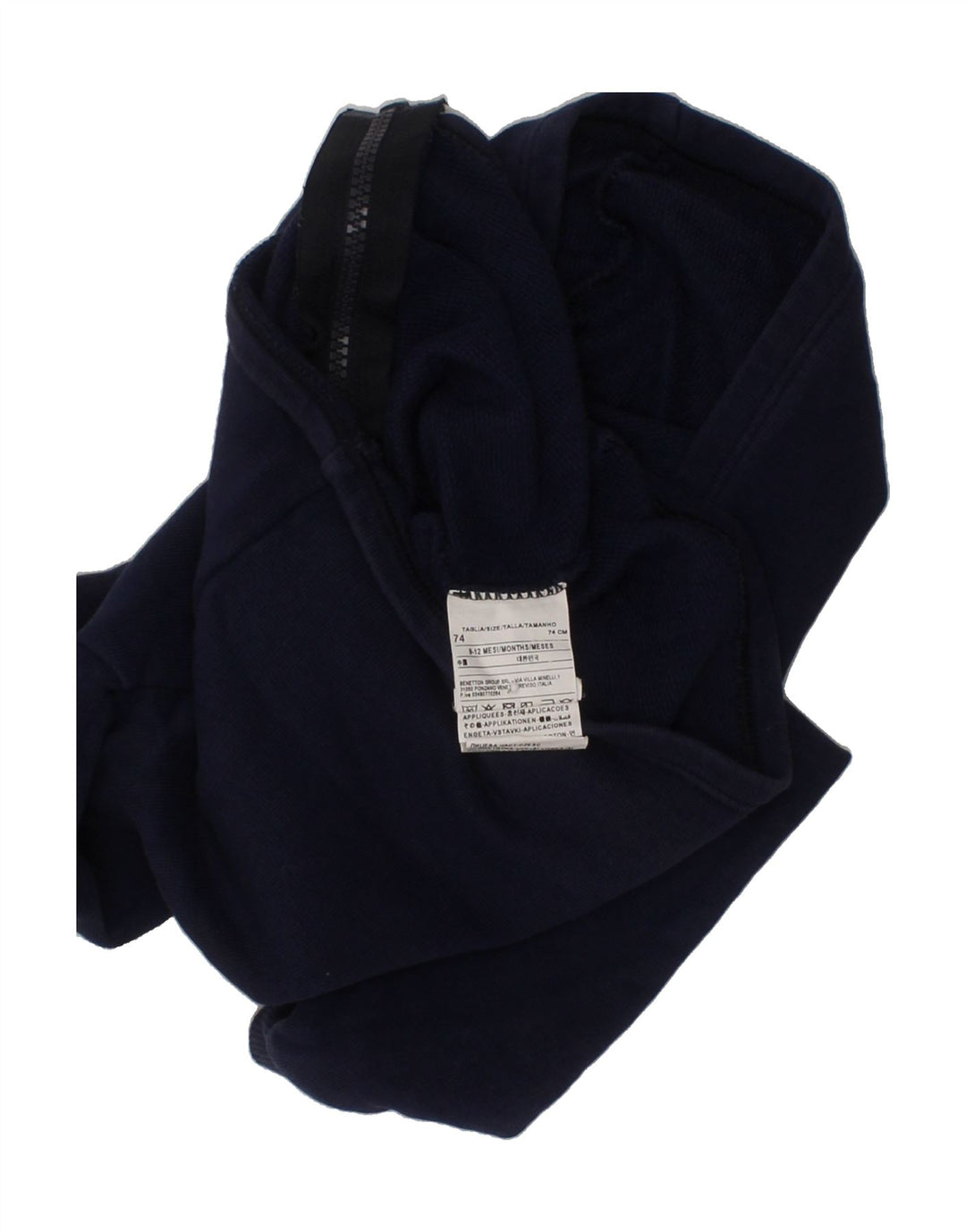 BENETTON Baby Girls Zip Hoodie Sweater 9-12 Months Navy Blue Cotton Vintage Benetton and Second-Hand Benetton from Messina Hembry 
