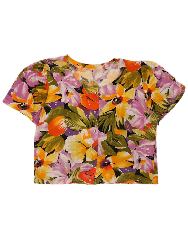 Vintage mujer camisa de manga corta blusa Reino Unido 16 grande multicolor floral