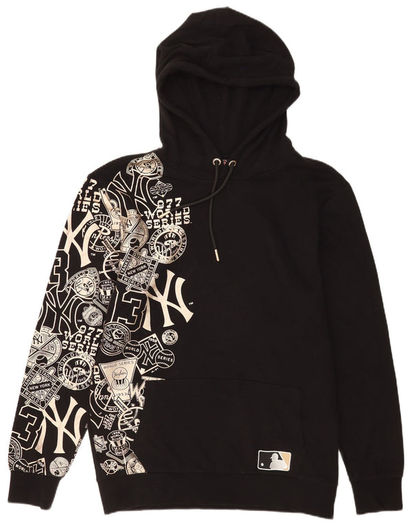 Majestic Herre New York Grafisk Hoodie Jumper Medium Sort Bomuld