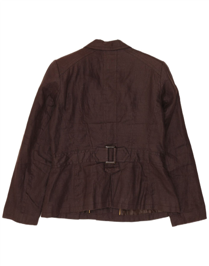Zara Womens 1 Button Blazer Jacket UK 18 XL Brown Ramie