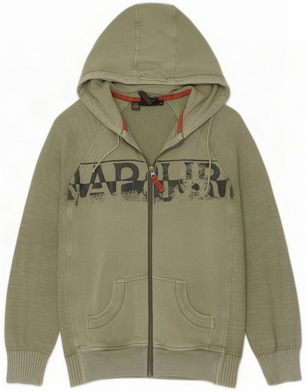 Napapijri Pull à capuche zippé graphique pour homme en coton vert moyen