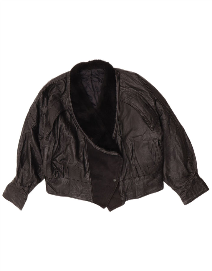 Jaqueta de couro feminina vintage UK 14 grande preta