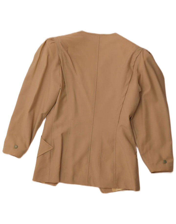 VINTAGE Womens Double Breasted Blazer Jacket IT 44 Medium Beige Wool