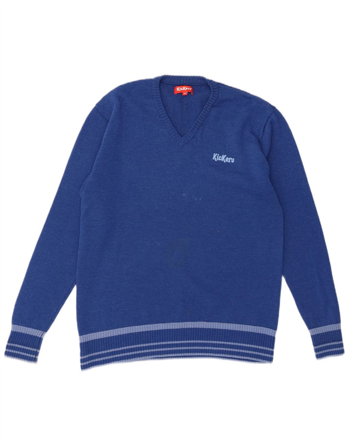 Kickers Herre V-hals sweater Medium Blue Wool