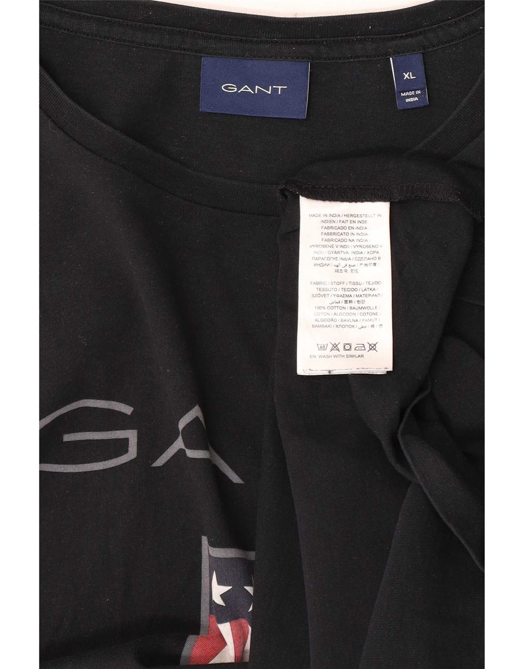 Gant Mens Graphic T-Shirt Top XL Black Cotton