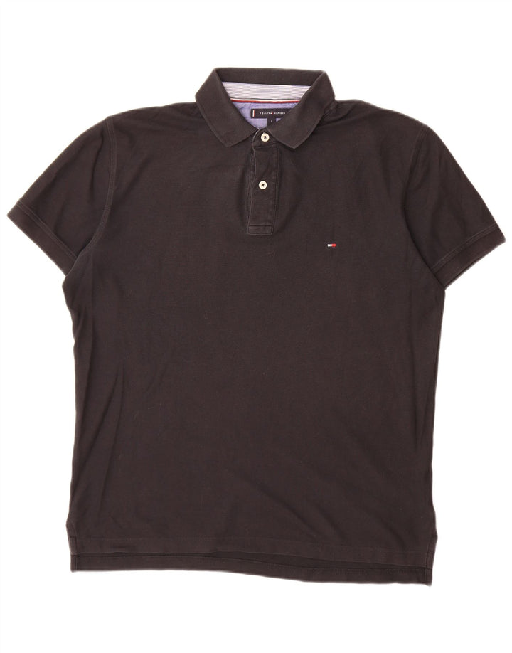 Tommy Hilfiger Mens Regular Fit Polo Shirt Large Black Cotton