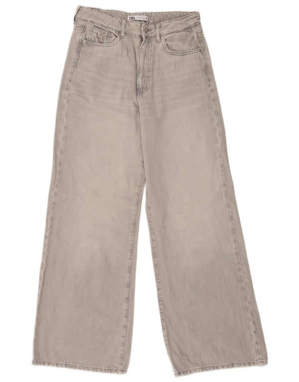 Zara Damen-Jeans mit hoher Taille und weitem Bein, EU 38, Größe S, W28, L31, graue Baumwolle