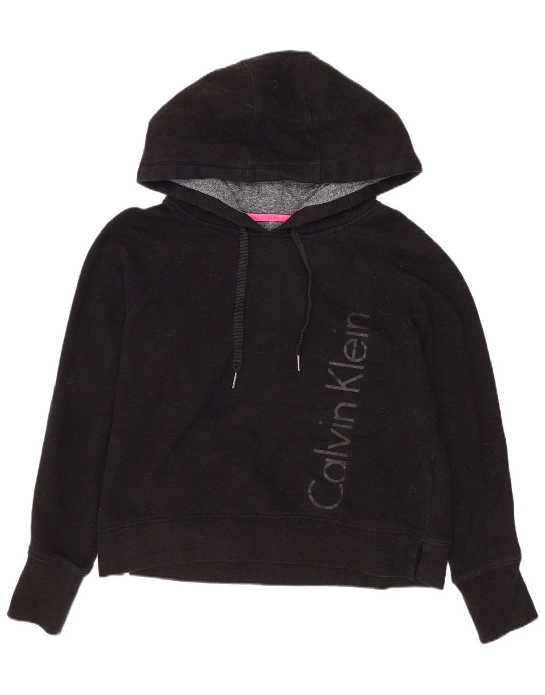 CALVIN KLEIN Womens Performance Crop Hoodie Jumper UK 14 Medium Black