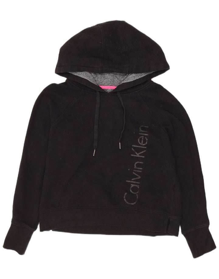 CALVIN KLEIN Womens Performance Crop Hoodie Jumper UK 14 Medium Black