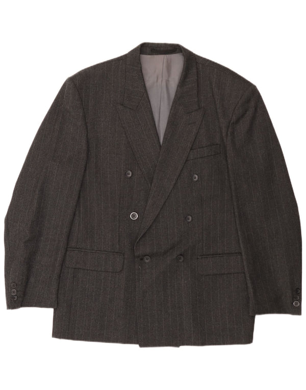 Vintage hombres doble pecho Blazer chaqueta EU 54 2XL lana gris a rayas