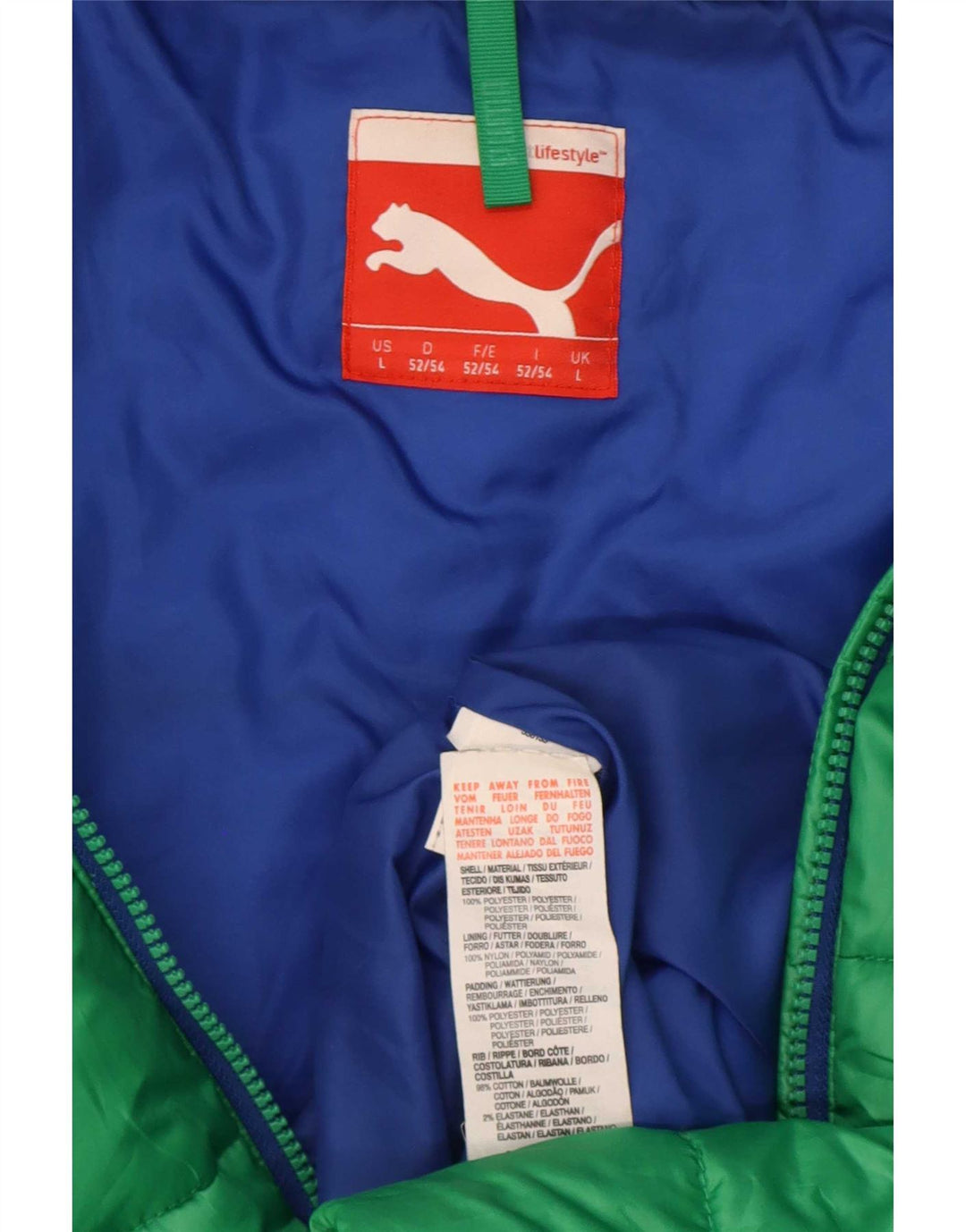 Puma Mens Hooded Padded Jacket UK 40 Large Green Colourblock Polyester