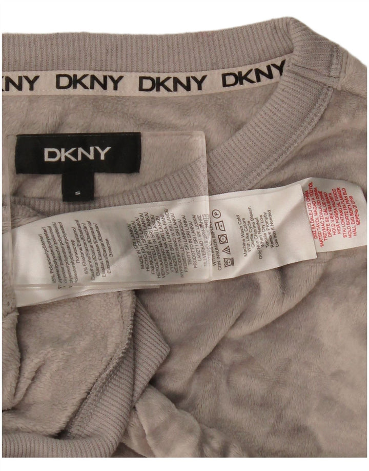 Dkny Womens Graphic Velour Sweatshirt Jumper UK 10 Small Grey Polyester
