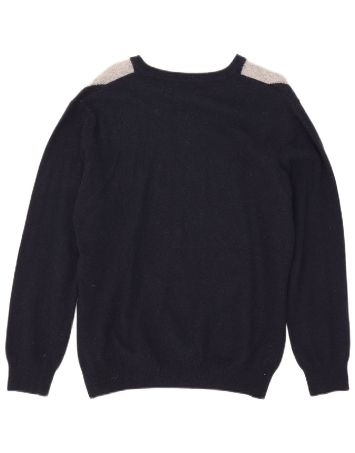Filippo Riberti Mens V-Neck Jumper Sweater Small Navy Blue Argyle/Diamond