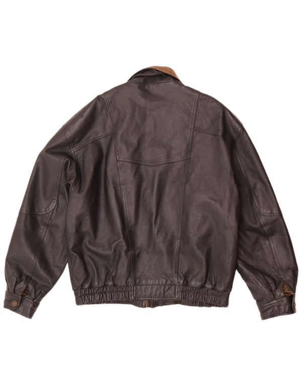 C&A Mens Bomber Leather Jacket EU 48 Medium Black
