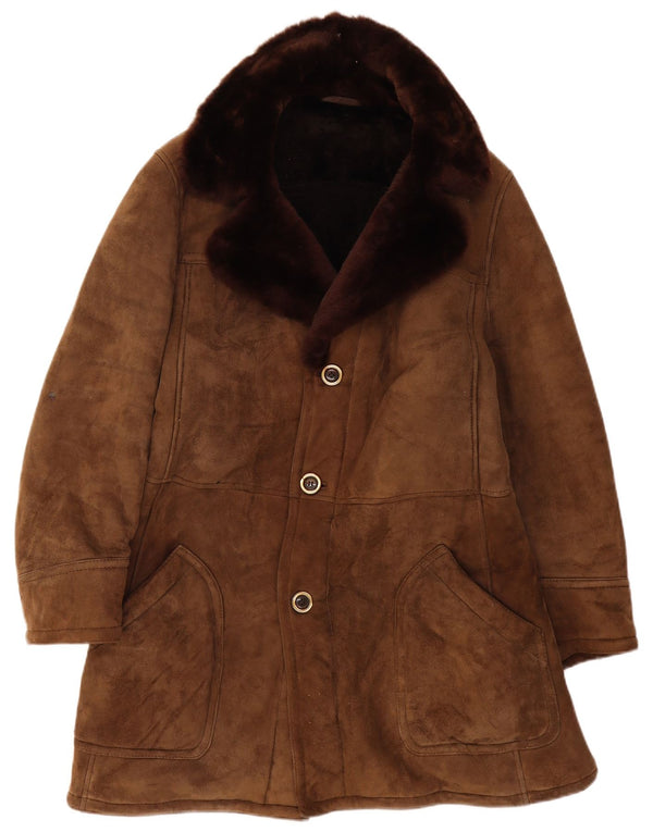 Chaqueta de piel de oveja vintage para hombre IT 54 2XL Marrón