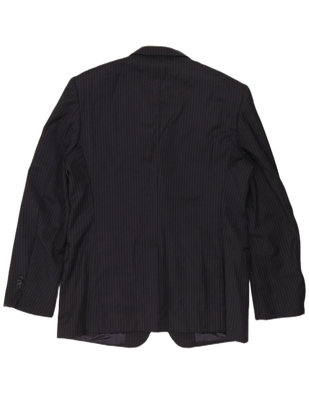 Ferre Mens 3 Button Blazer Jacket IT 54 2XL Navy Blue Pinstripe Virgin Wool