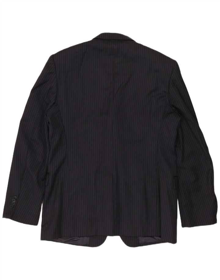Ferre Mens 3 Button Blazer Jacket IT 54 2XL Navy Blue Pinstripe Virgin Wool