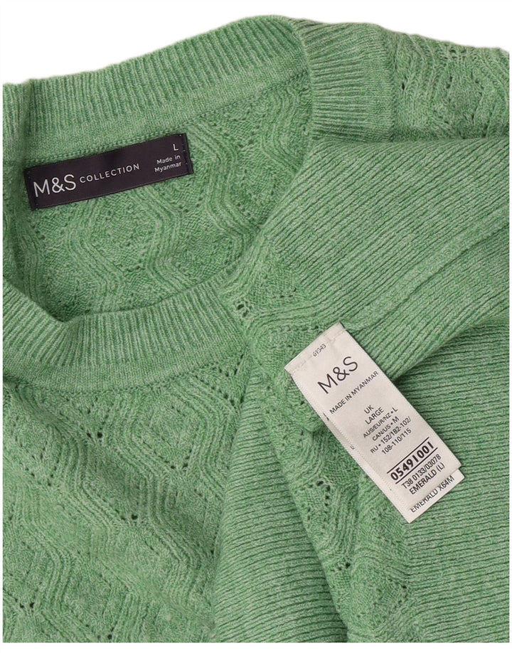 Marks & Spencer Womens Crew Neck Jumper Sweater UK 16 Large Green Polyester