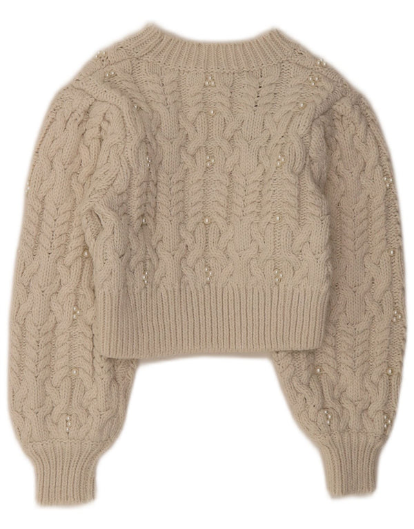 Zara Womens Crop Crew Neck Jumper Sweater UK 8 Small Off White Polyester