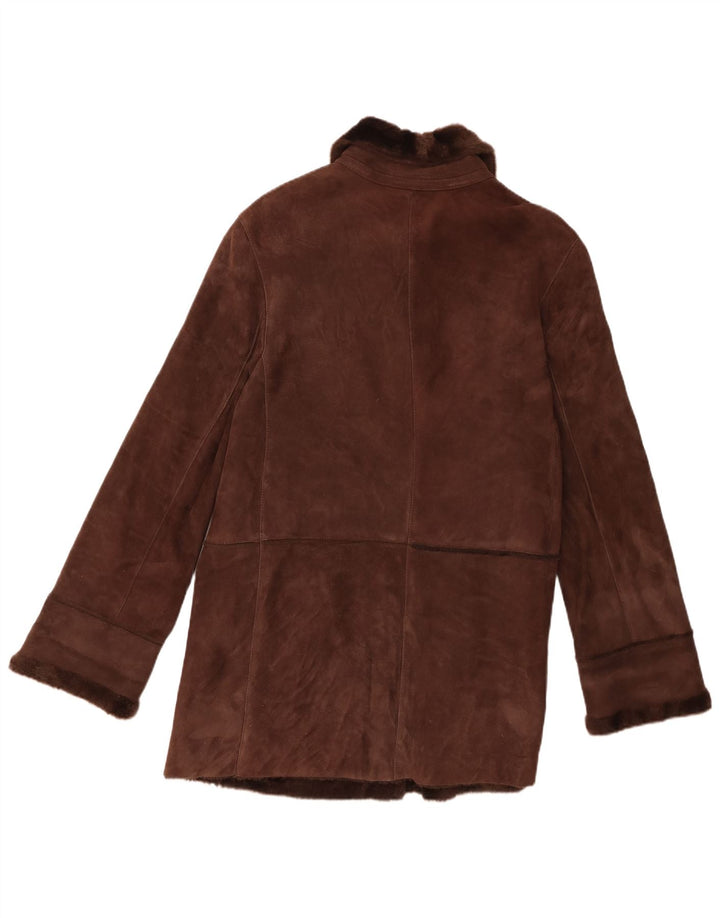Mabrun Manteau en peau de mouton pour femme IT 46 Large peau de mouton marron