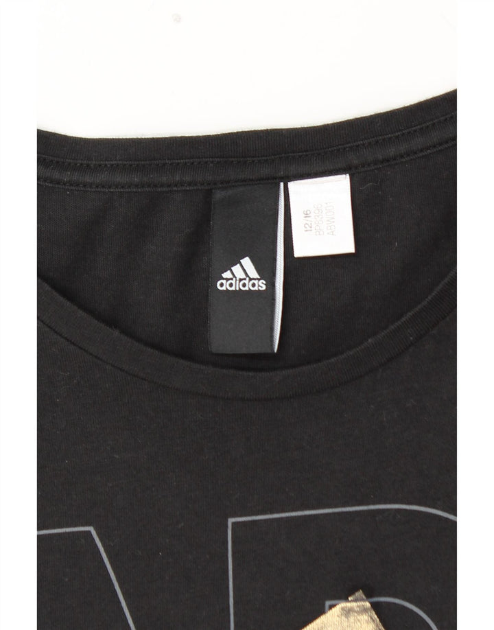 ADIDAS Womens Graphic T-Shirt Top UK 12 Medium Black