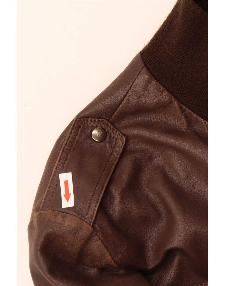 Vintage Mens Military Leather Jacket IT 50 Large Brown Leather