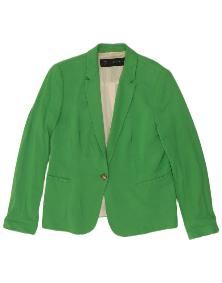 Zara Womens 1 Button Blazer Jacket UK 18 XL Green Cotton