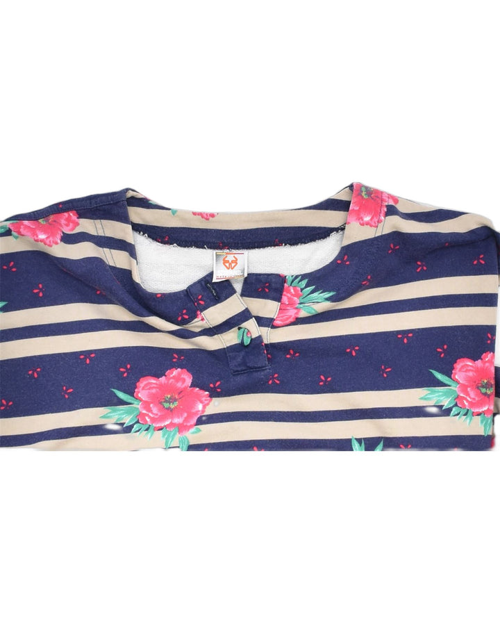STEFANEL Womens Button Neck Sweatshirt Jumper UK 18 XL Navy Blue Striped | Vintage | Thrift | Second-Hand | Used Clothing | Messina Hembry 