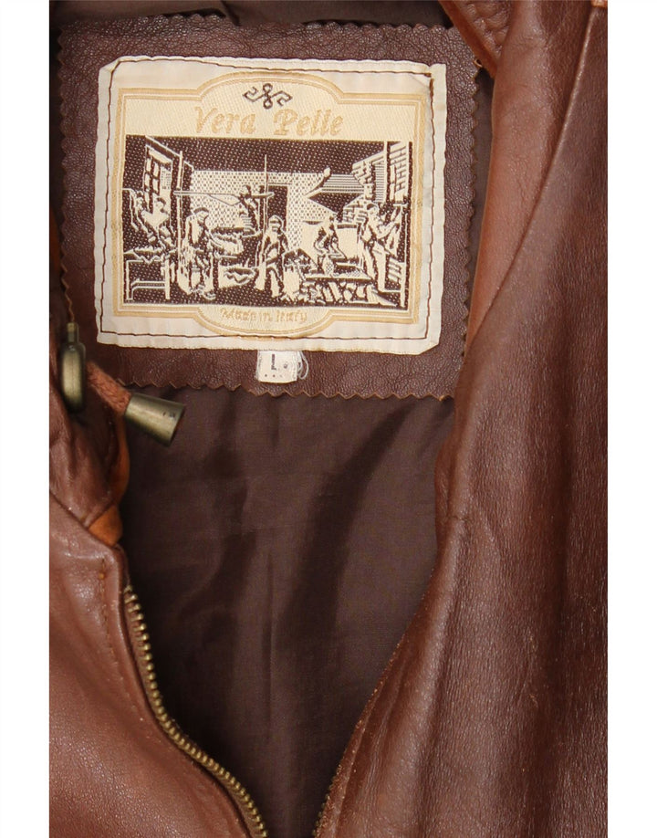 Vintage Mens Leather Gilet UK 40 Large Brown Leather