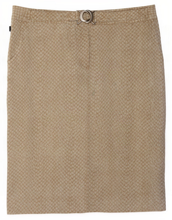 Saia jeans feminina Roberto Cavalli Reino Unido 18 XL W34 bege estampa animal algodão