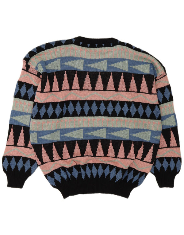 Maglione maglione girocollo da uomo vintage grande acrilico geometrico multicolore
