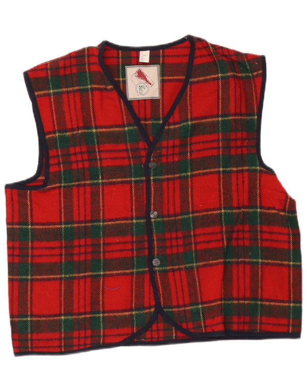 Vintage Mens Waistcoat Large Red Plaid Wool