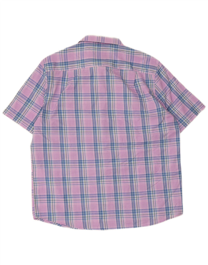 JAMES PRINGLE Mens Short Sleeve Shirt Large Purple Check Polyester