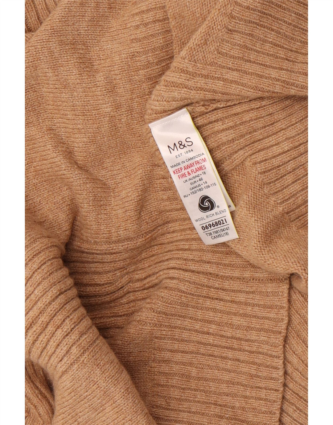 Marks & Spencer Womens Roll Neck Jumper Sweater UK 18 XL Beige Wool